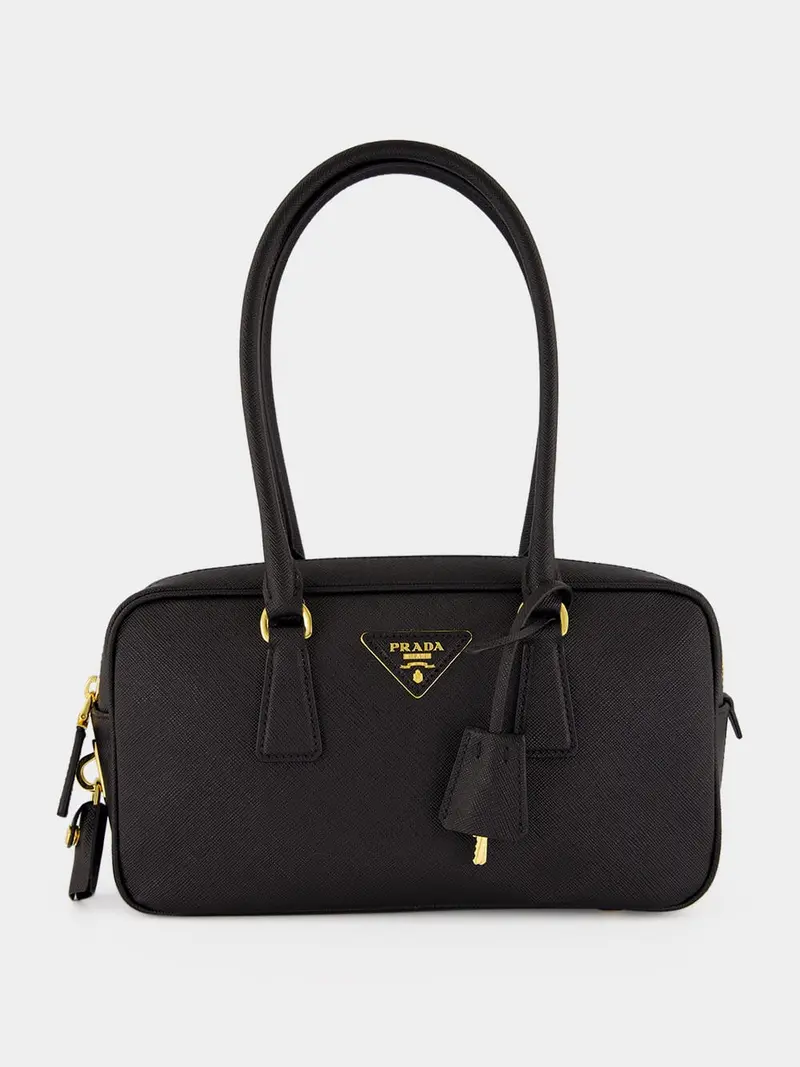 Black Small Saffiano Top-Handle Bag
