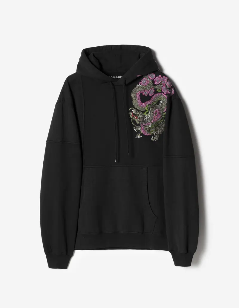 7362 Sakura Tugihagi Hooded Sweat Black