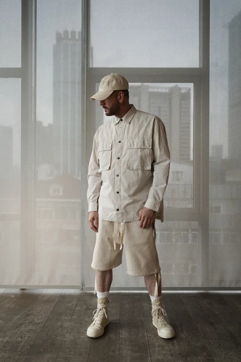 striped workwear shirt. ecru stripe