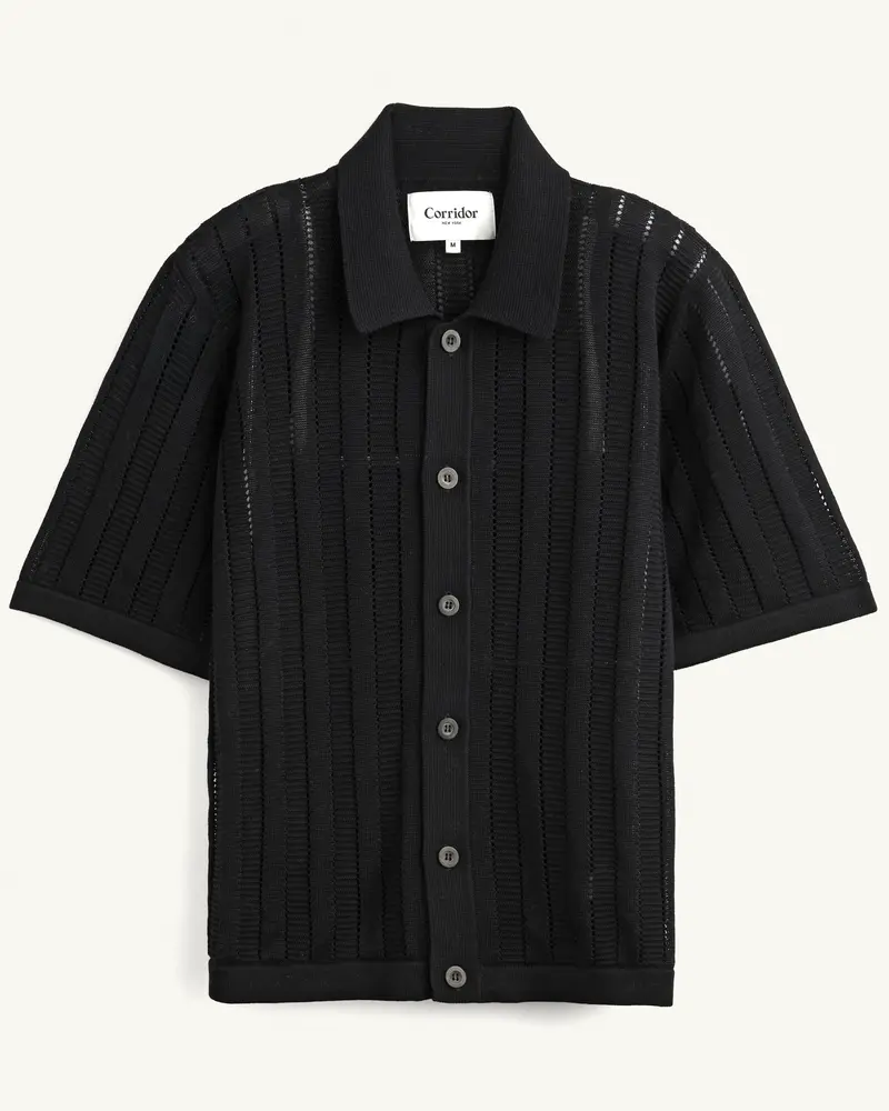 Pointelle Stripe Buttondown - Black