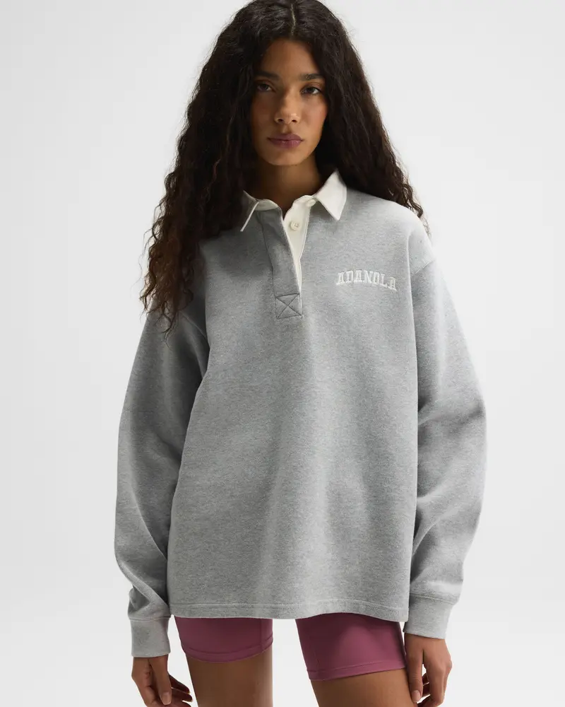 Varsity Oversized Rugby Top - Light Grey Melange/Marshmallow