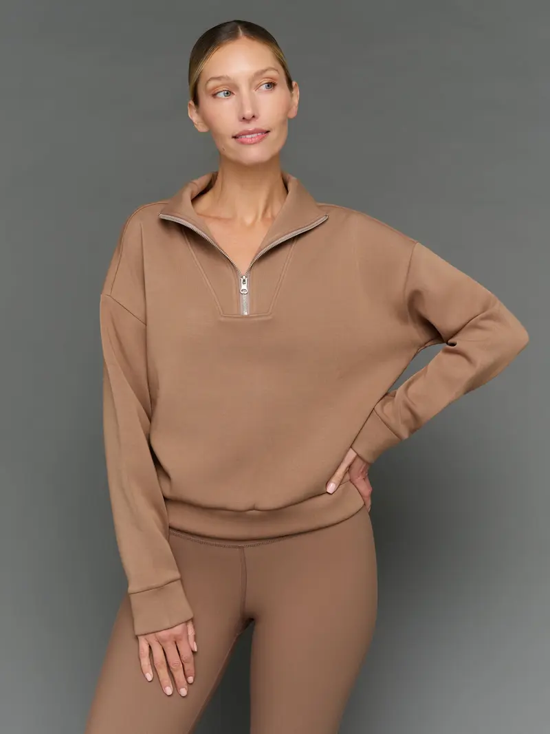 Half Zip Pullover in Interlock - Caribou